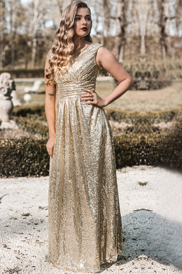 Vestido de Fiesta Cuello en V Dorado